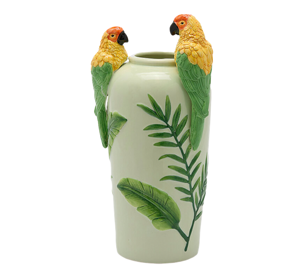 Vase med papegøyer 39 cm grønn EDG Enzo de Gasperi