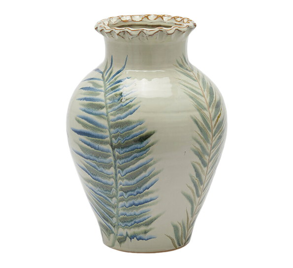 <p>Vase med palmeblader amfora 40 cm lysegrå EDG Enzo de Gasperi</p>
