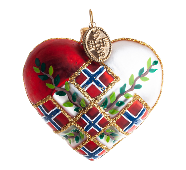 Julekule hjerte vevd med norske flagg og grener 5 cm Brink Nordic