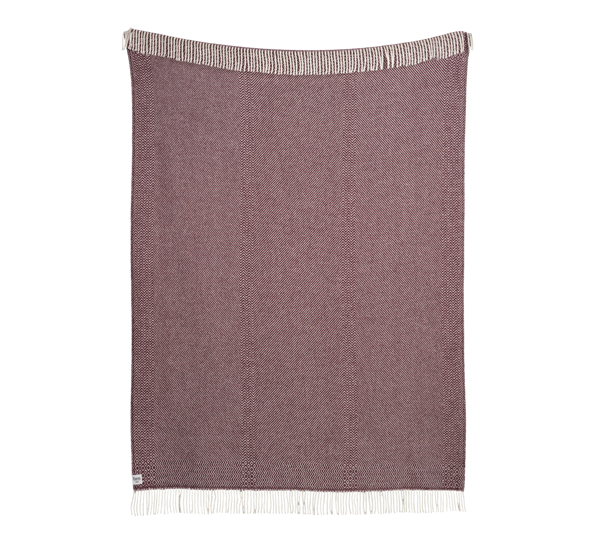 <p>Kattefot frynsepledd ull burgunder 150x220 cm fra Røros Tweed</p>
