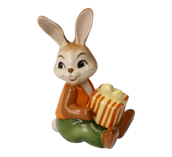 Mini påskekanin med vest og pakke 5 cm fra Goebel