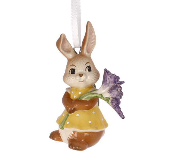 Ornament mini påskekanin med gul kjole og blomst fra Goebel