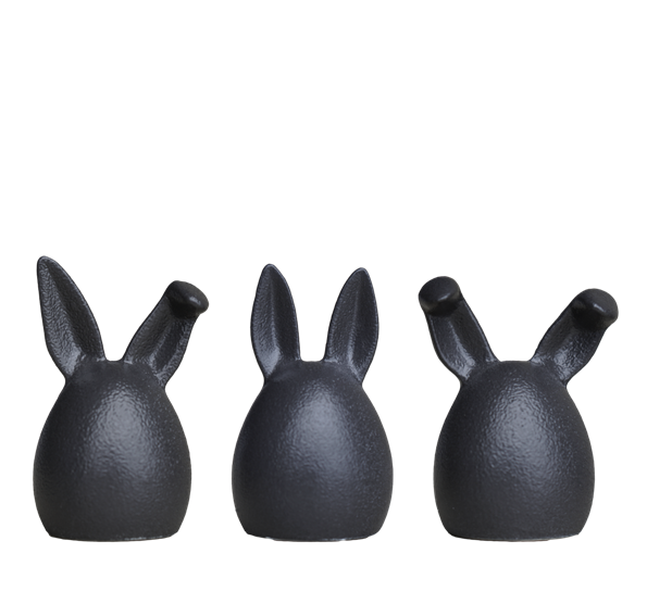 Triplets påskeharer 3-pk sort ø5cm h7cm fra DBKD