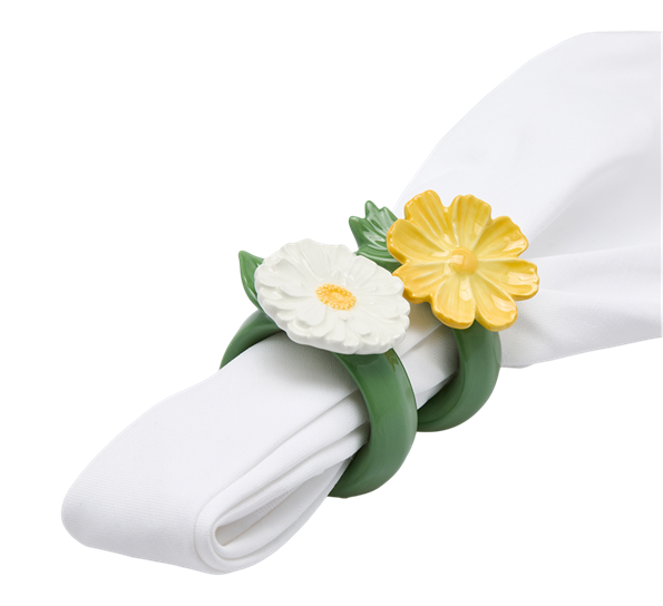 <p>Serviettring blomst 7x7 cm 2-pk gul &amp; hvit EDG Enzo de Gasperi</p>
