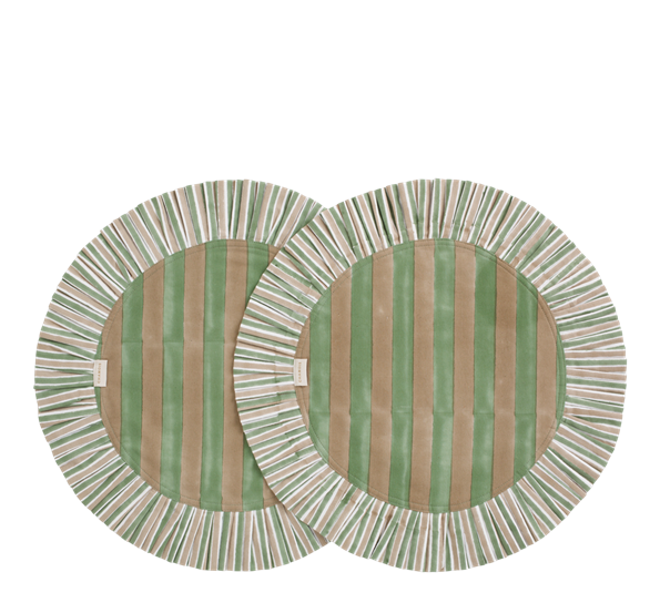 Jaipur spisebrikke striper rund med kant 2-pk grønn 35cm Chamois