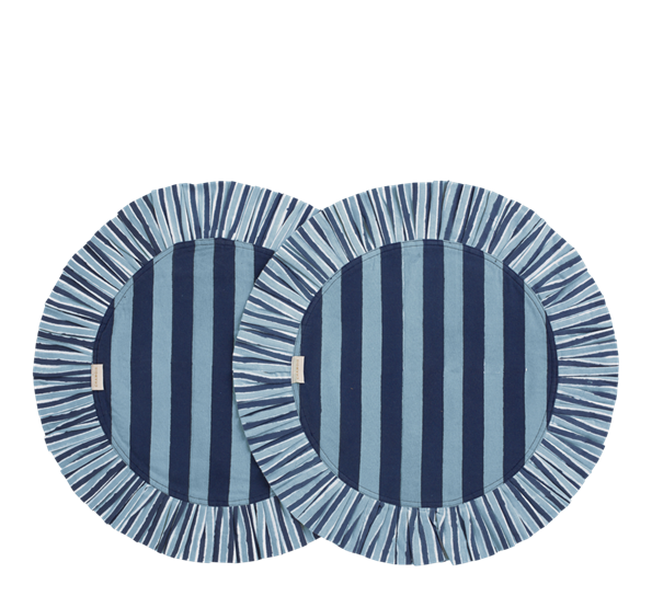 Jaipur spisebrikke striper rund med kant 2-pk blå 35cm Chamois