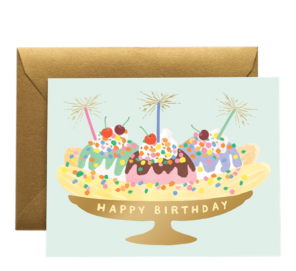Kort happy birthday bananasplitt fra Rifle Paper Co.