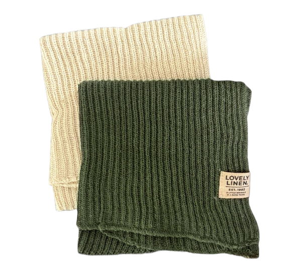 Claire kjøkkenklut lin- og bomullsblanding 2-pk 25x25 cm Vanilje & jeep green fra Lovely Linen