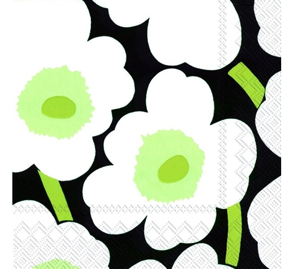 Marimekko Unikko sort og lime kaffeservietter Ihr
