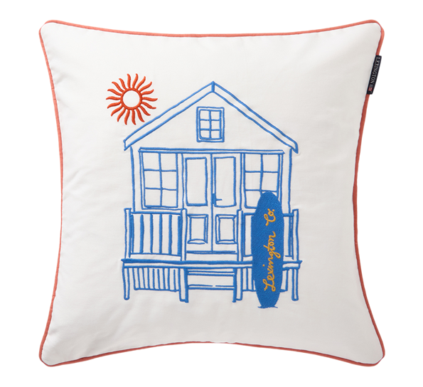 Putetrekk Beach house 50x50 cm hvit blå korall Lexington