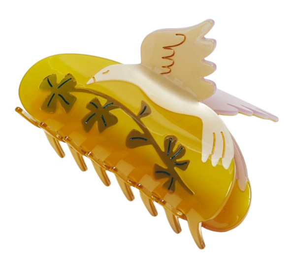 <p>Hårklemme XL hvit due med firkløver Designforevig accessories</p>
