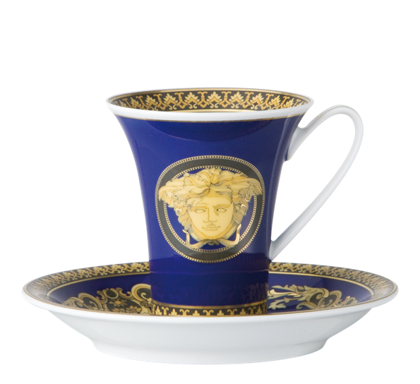 Medusa Blå kaffekopp med skål 18 cl fra Versace