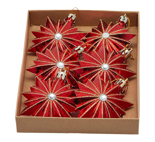 Julekule stjerne 6-pk 7 cm rød EDG Enzo de Gasperi