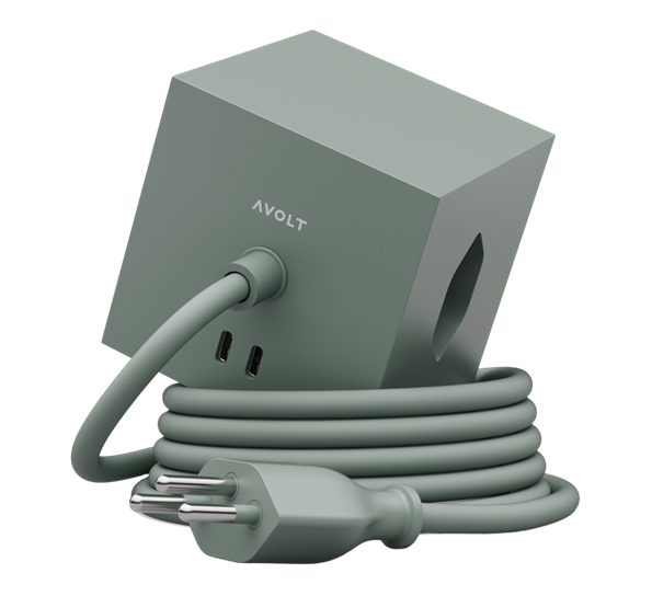 Square 1 Oak Green skjøteledning 1,8m med USBC 30W og magnet Avolt