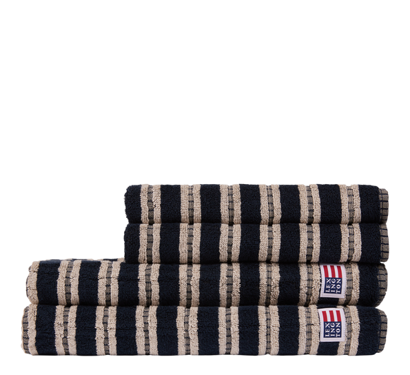 Terry håndkle striper 50x70 cm sort marine beige Lexington