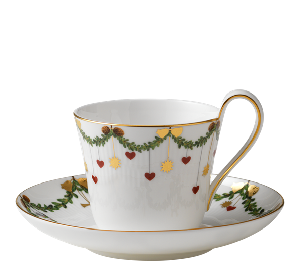 Stjerneriflet Jul kaffekopp 27 cl med skål 17,5 cm fra Royal Copenhagen
