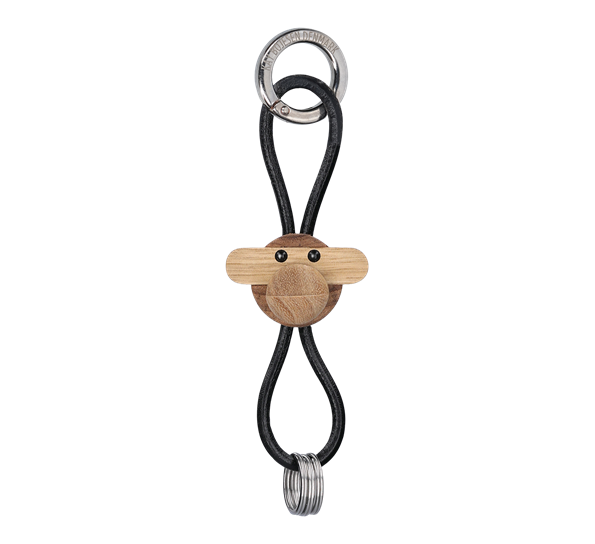 Nøkkelring ape sølv med sort lær teak limba fra Kay Bojesen