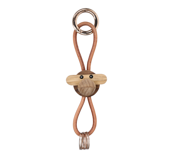 Nøkkelring ape gull med naturlær teak limba fra Kay Bojesen