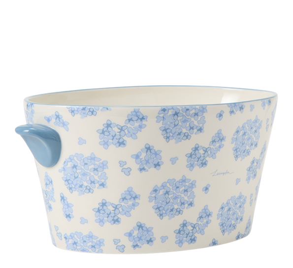 Floral skål med hanker h15 cm hvit blå Lexington