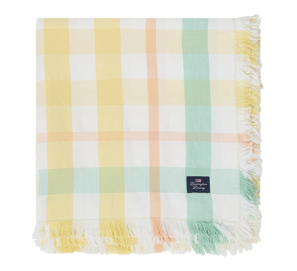<p>Checked lin- og bomullsduk gul 150x350 cm Lexington</p>

