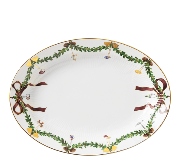 Stjerneriflet Jul ovalt fat 34,5cm fra Royal Copenhagen