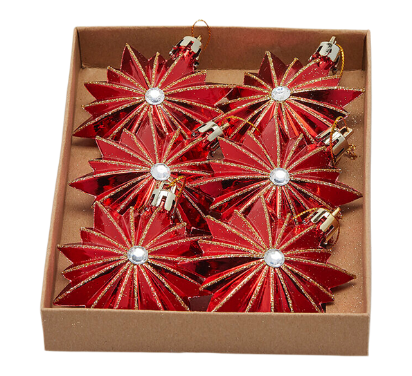 Julekule stjerne 6-pk 7 cm rød EDG Enzo de Gasperi