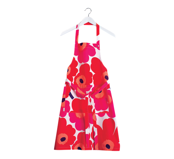 Pieni Unikko forkle hvit rød fra Marimekko
