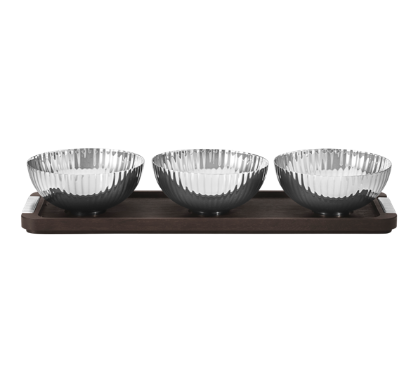 Bernadotte skålsett med holder i tre og stål fra Georg Jensen