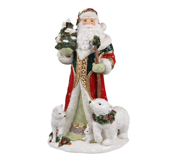 F&F Julenisse Santa In Winter Forest 46 cm fra Goebel