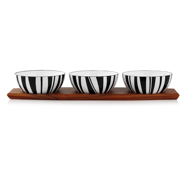 Stripes skålsett sort med teakfat
