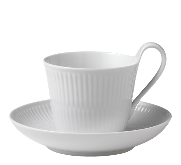 Hvit Riflet kaffekopp med skål 24 cl fra Royal Copenhagen