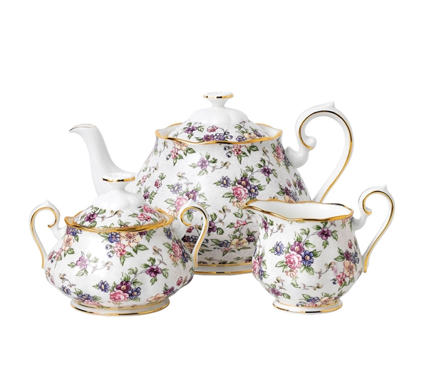 1940 Tekanne Sukker Og Fløtesett English Chintz fra Royal Albert