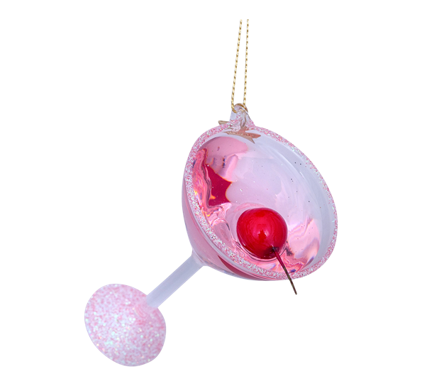 Glassornament cosmopolitan cocktail rosa 8,5 cm Vondels