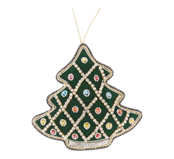 <p>Juletre med broderinger 10,5cm krystaller grønn Tinker Tailor</p>
