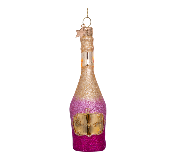 Glassornament champagneflaske rosa gull 16,5 cm Vondels
