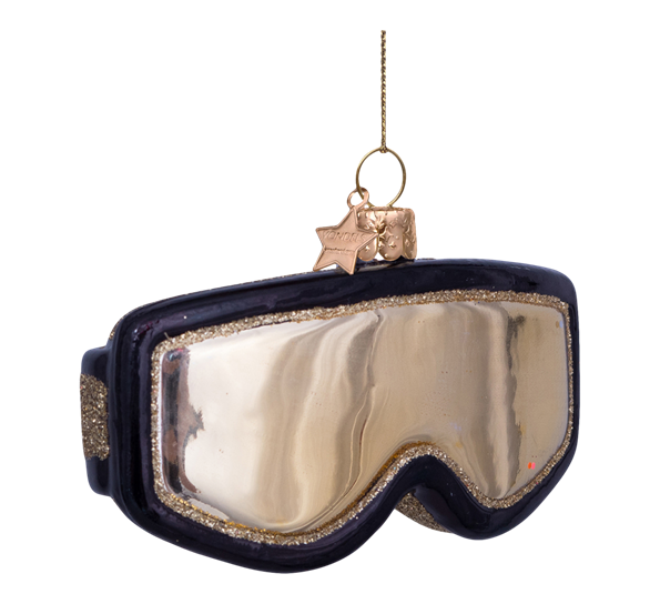 Glassornament skibriller sort gull 5 cm Vondels