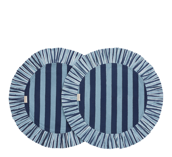 Jaipur spisebrikke striper rund med kant 2-pk blå 35cm fra Chamois