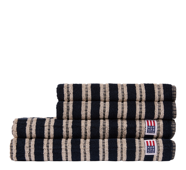Terry håndkle striper 50x70 cm sort marine beige Lexington