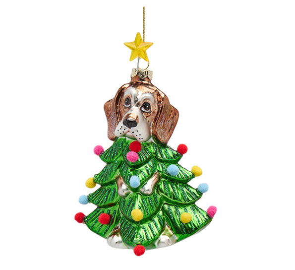 Julekule hund juletre 14 cm grønn EDG Enzo de Gasperi