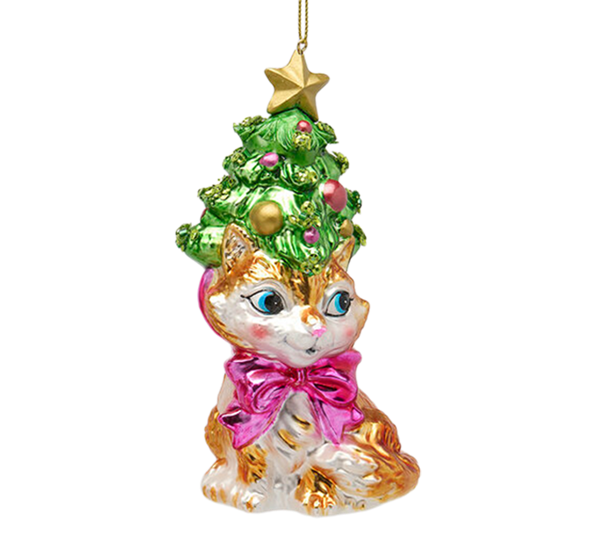 Julekule katt juletre14 cm grønn EDG Enzo de Gasperi