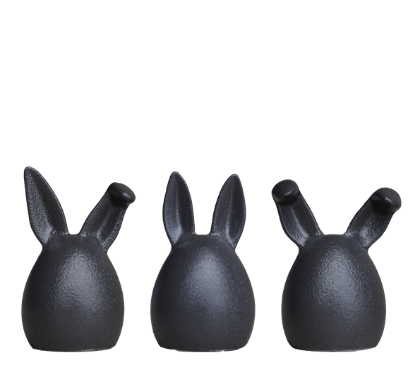 Triplets påskeharer 3-pk sort ø5cm h7cm fra DBKD