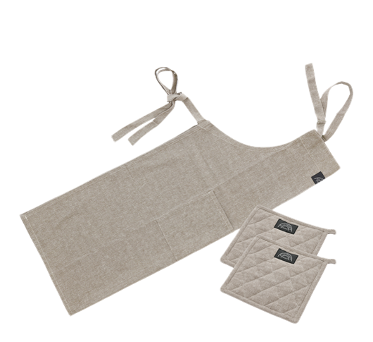 Recycle sett med forkle og grytelapper beige fra Pillivuyt