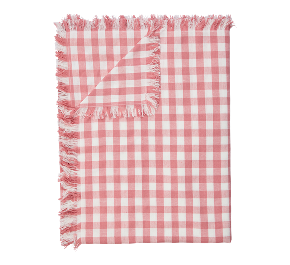 Duk med frynser 140x300 cm Pink Checks ByTiMo