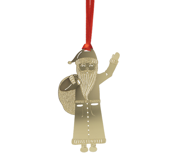 Ornament julenissen 8 cm gull fra Pluto Design