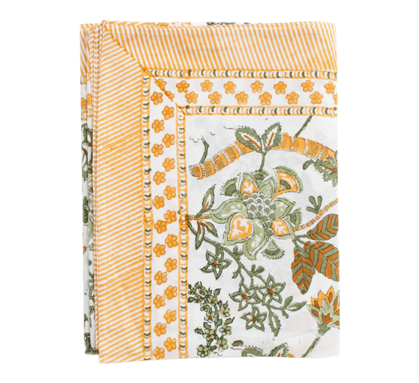 Floral duk oker 150x350cm fra Chamois