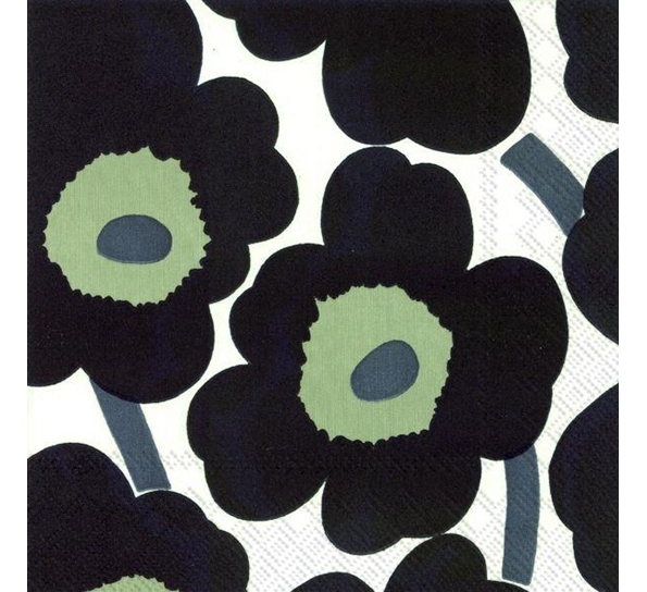 Marimekko Unikko hvite sort lunsjservietter Ihr