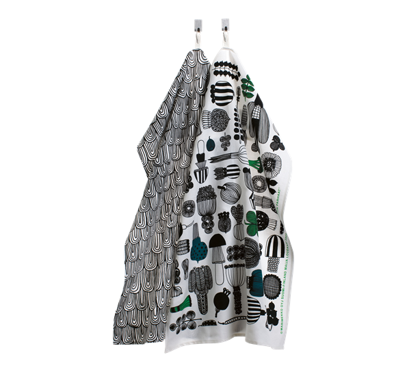 Puutarhurin kjøkkenhåndkle 2 pk sort hvit grønn fra Marimekko