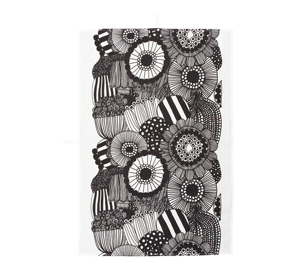 Siirtolapuutarha kjøkkenhåndkle hvit sort fra Marimekko