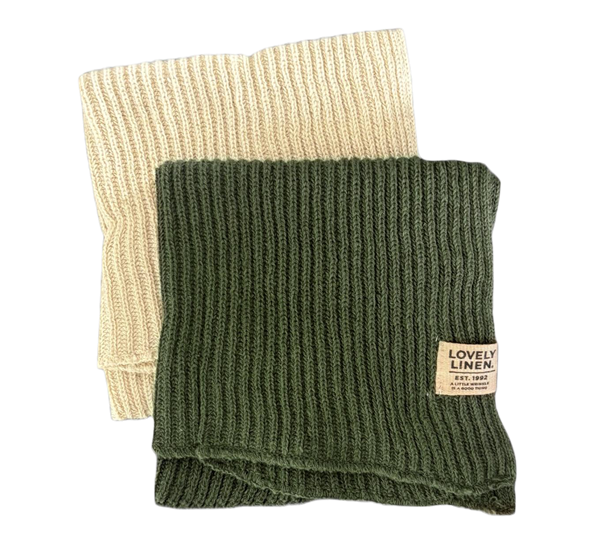 Claire kjøkkenklut lin- og bomullsblanding 2-pk 25x25 cm Vanilje & jeep green fra Lovely Linen