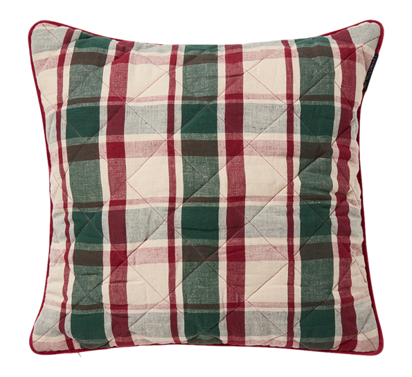 <p>Quilted putetrekk lin- og bomull grønn rød beige 50x50 cm Lexington</p>